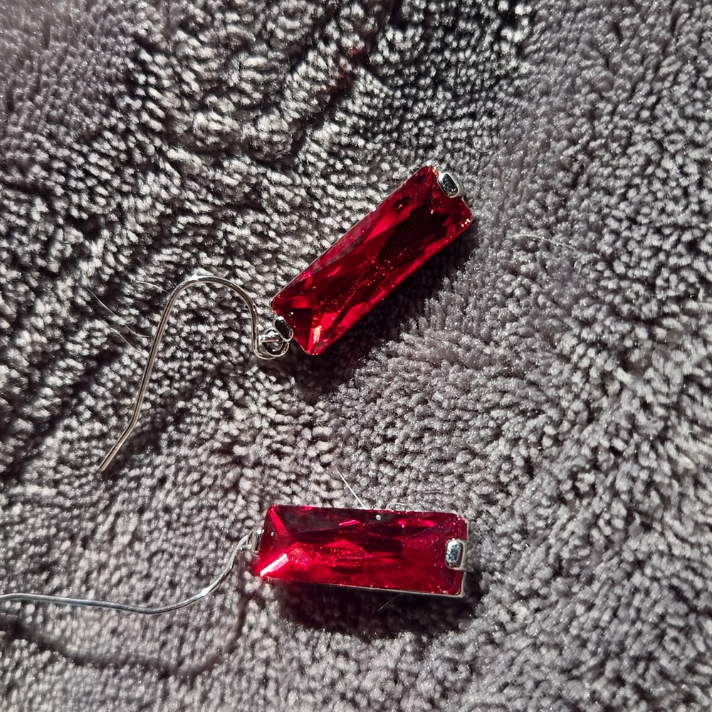 Macy's Rectangular Red Crystal Drop Earrings In S… - image 3
